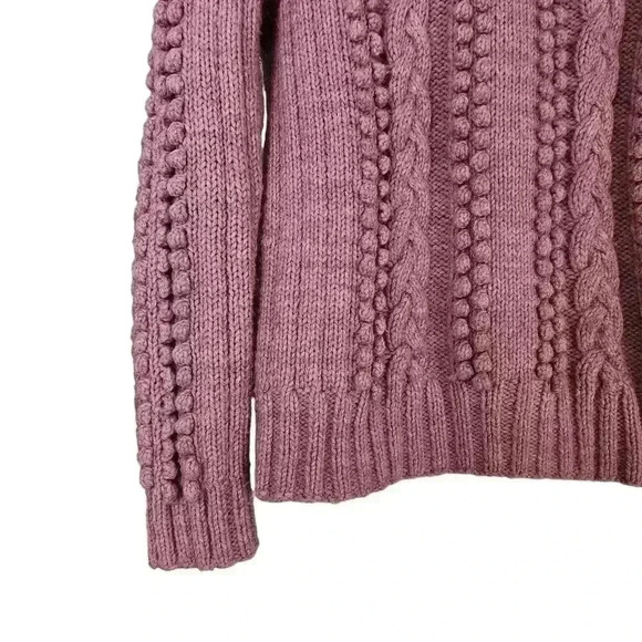 Handmade Wool Blend Sweater Women L Pink Pom Knit Cable Pullover Cottagecore - Picture 4 of 7